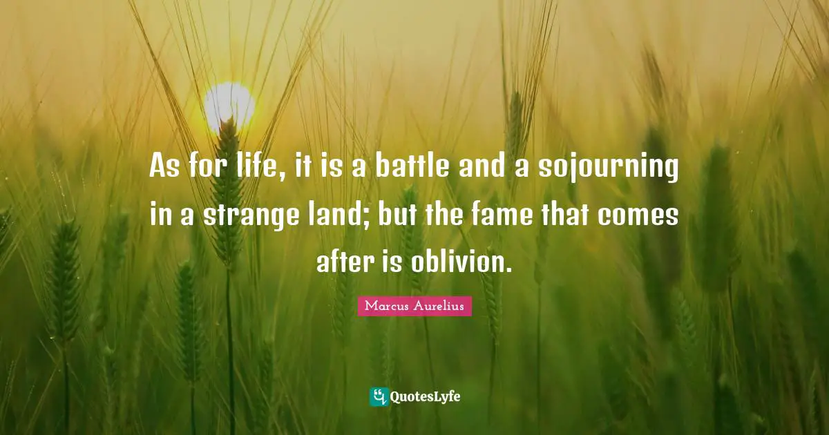 As for life, it is a battle and a sojourning in a strange land; but the fame that comes after is oblivion.