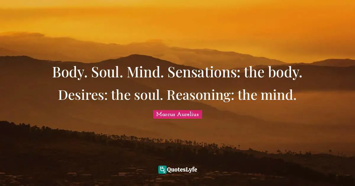 Body. Soul. Mind. Sensations: the body. Desires: the soul. Reasoning: the mind.