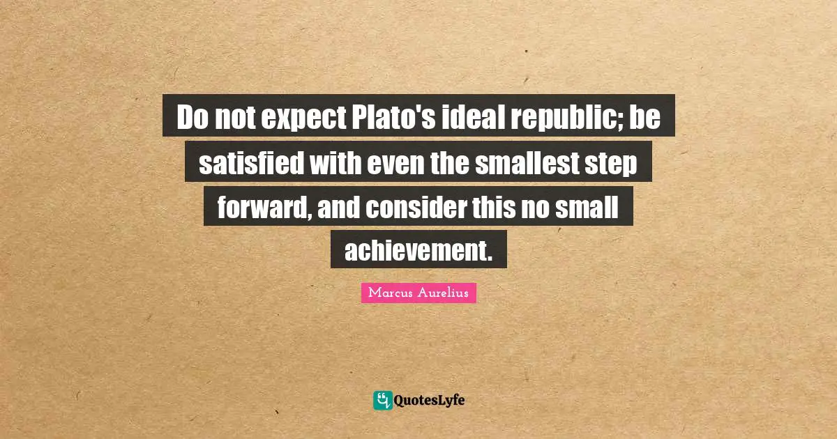 Do not expect Plato's ideal republic; be satisfied with even the smallest step forward, and consider this no small achievement.
