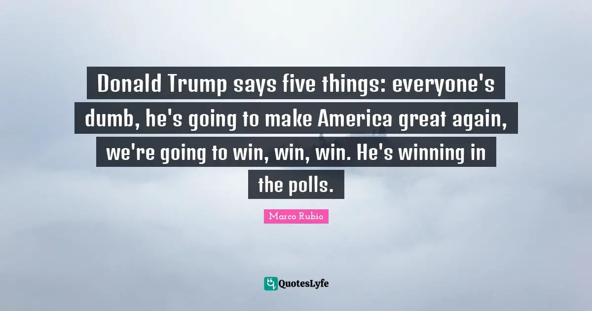 Polls Quotes: "Donald Trump says five things: everyone's dumb, he's going to make America great again, we're going to win, win, win. He's winning in the polls."