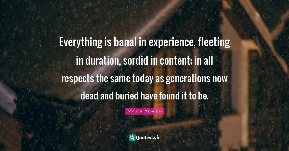 Everything is banal in experience, fleeting in duration, sordid in content; in all respects the same today as generations now dead and buried have found it to be.