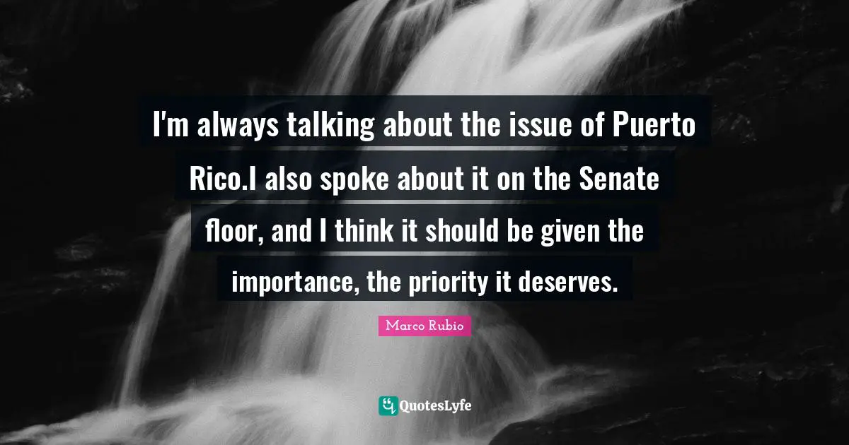 I'm always talking about the issue of Puerto Rico.I also spoke about it on the Senate floor, and I think it should be given the importance, the priority it deserves.