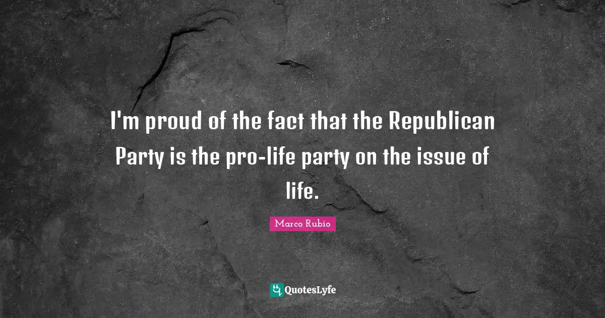 I'm proud of the fact that the Republican Party is the pro-life party on the issue of life.