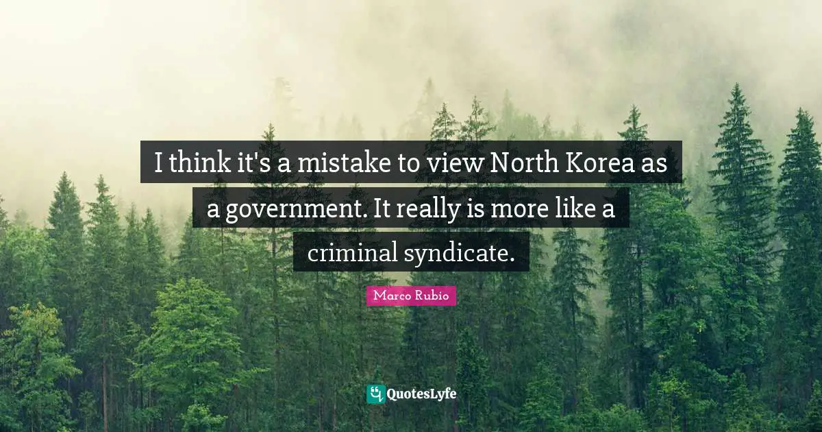 I think it's a mistake to view North Korea as a government. It really is more like a criminal syndicate.