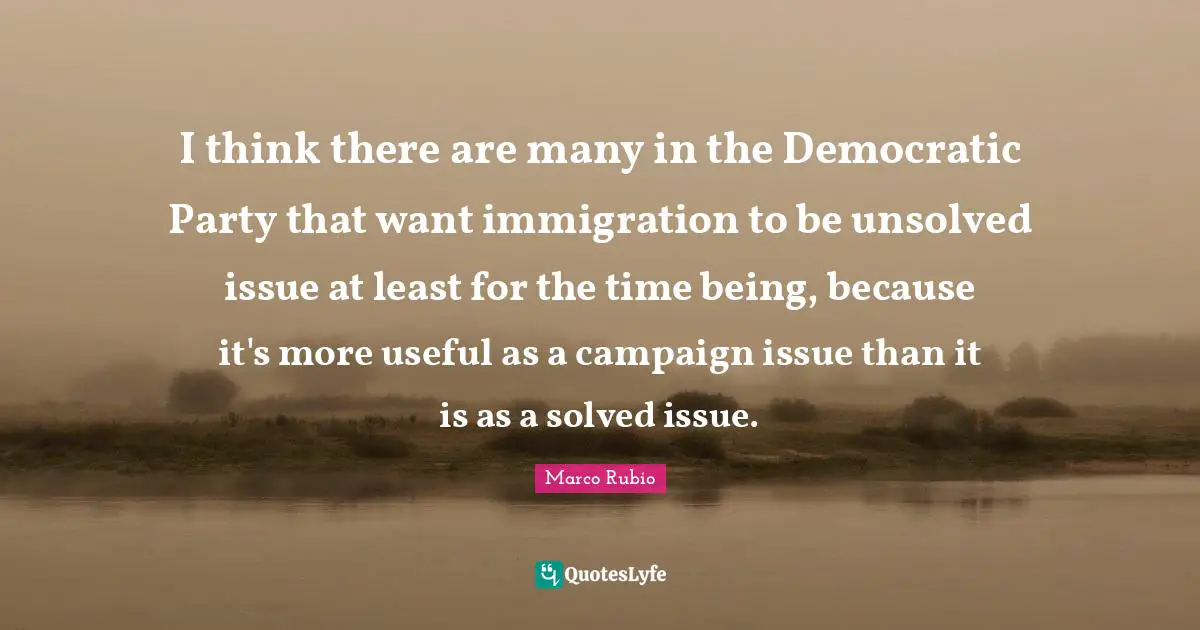I think there are many in the Democratic Party that want immigration to be unsolved issue at least for the time being, because it's more useful as a campaign issue than it is as a solved issue.
