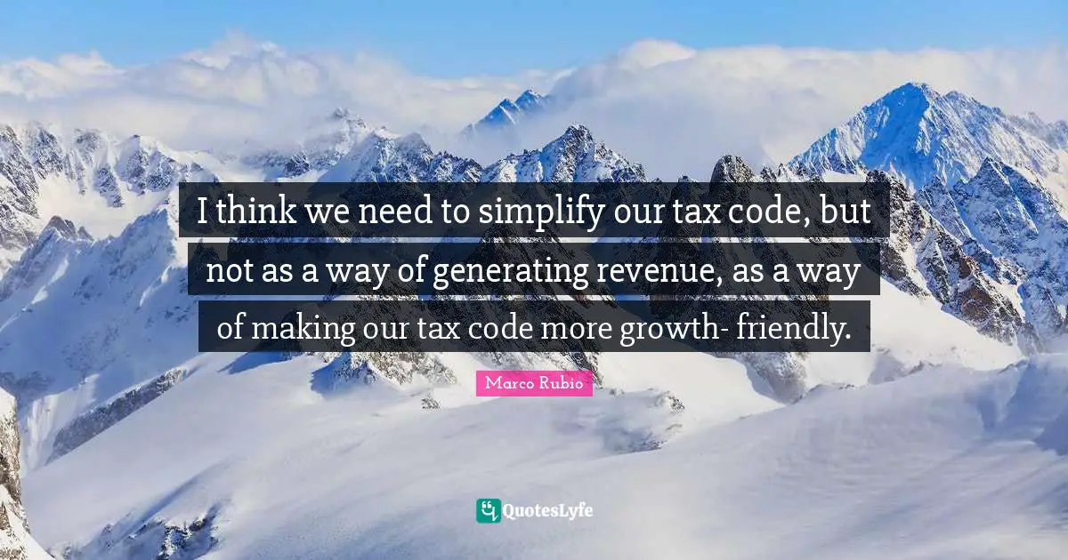 I think we need to simplify our tax code, but not as a way of generating revenue, as a way of making our tax code more growth- friendly.