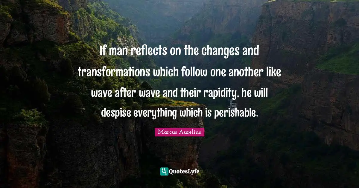 If man reflects on the changes and transformations which follow one another like wave after wave and their rapidity, he will despise everything which is perishable.