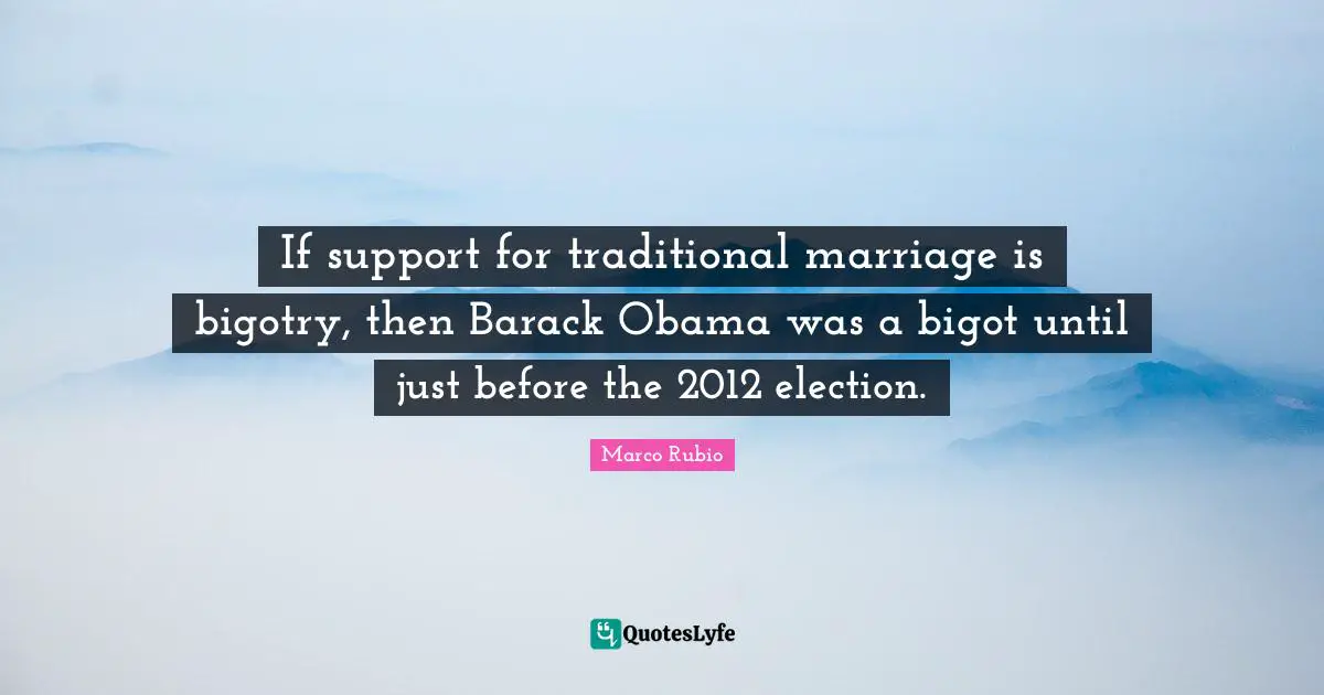 If support for traditional marriage is bigotry, then Barack Obama was a bigot until just before the 2012 election.