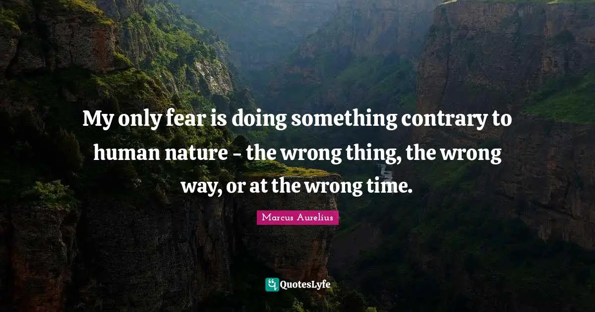 My only fear is doing something contrary to human nature - the wrong thing, the wrong way, or at the wrong time.