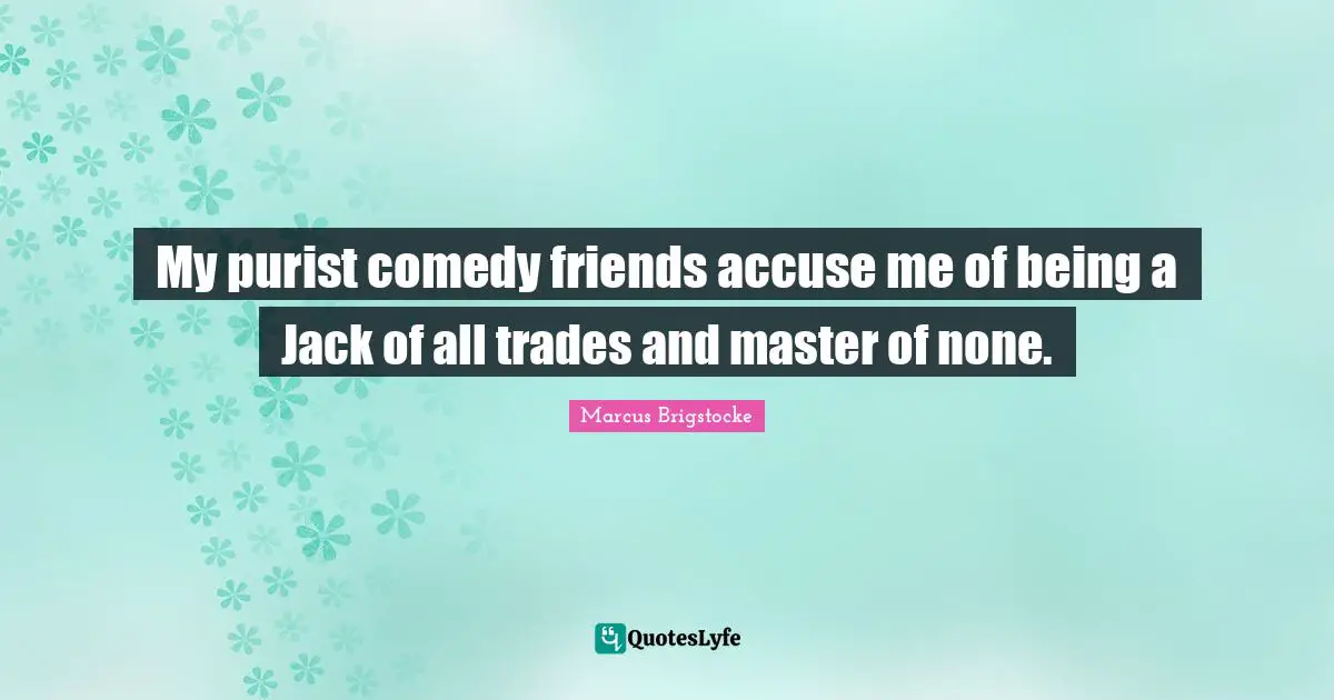 My purist comedy friends accuse me of being a Jack of all trades and master of none.