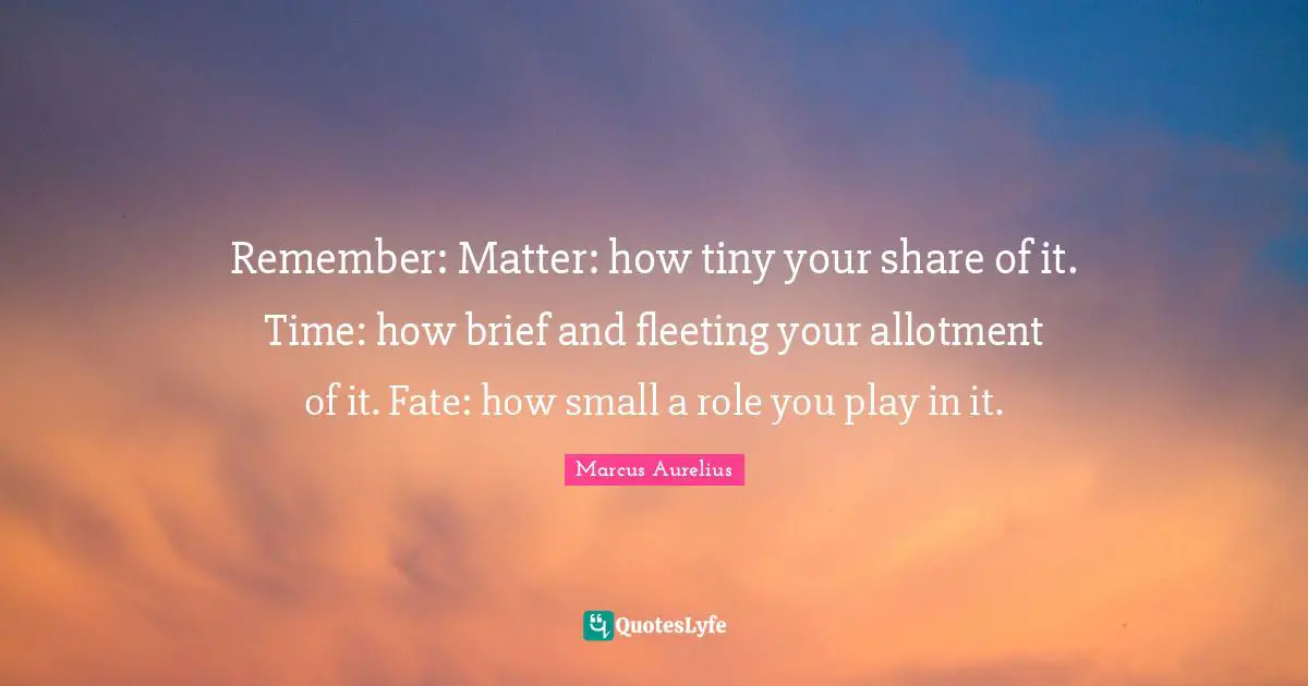 Remember: Matter: how tiny your share of it. Time: how brief and fleeting your allotment of it. Fate: how small a role you play in it.