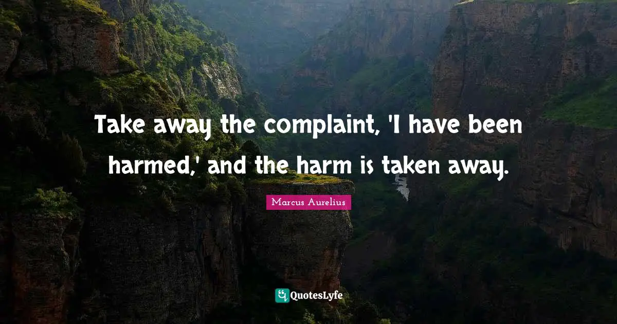 Take away the complaint, 'I have been harmed,' and the harm is taken away.