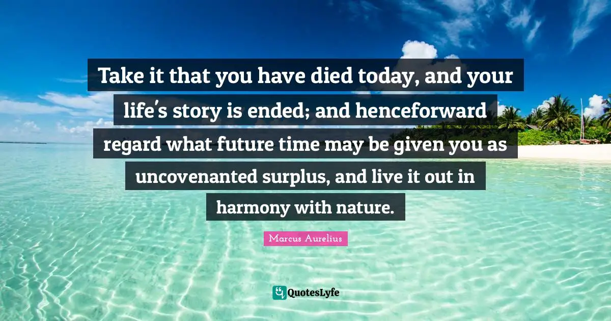 Surplus Quotes: "Take it that you have died today, and your life's story is ended; and henceforward regard what future time may be given you as uncovenanted surplus, and live it out in harmony with nature."