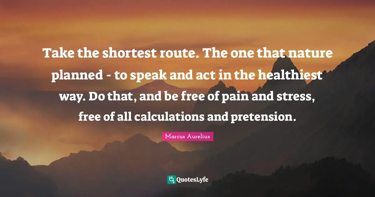 Take the shortest route. The one that nature planned - to speak and act in the healthiest way. Do that, and be free of pain and stress, free of all calculations and pretension.