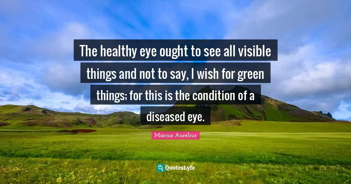 The healthy eye ought to see all visible things and not to say, I wish for green things; for this is the condition of a diseased eye.