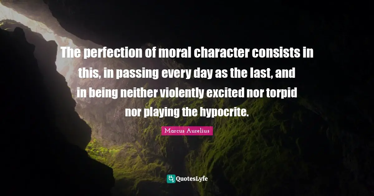 The perfection of moral character consists in this, in passing every day as the last, and in being neither violently excited nor torpid nor playing the hypocrite.