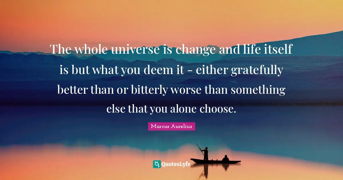 The whole universe is change and life itself is but what you deem it - either gratefully better than or bitterly worse than something else that you alone choose.