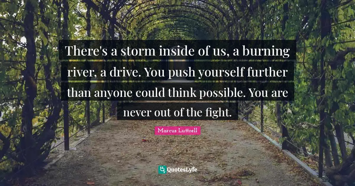 Push Quotes: "There's a storm inside of us, a burning river, a drive. You push yourself further than anyone could think possible. You are never out of the fight."