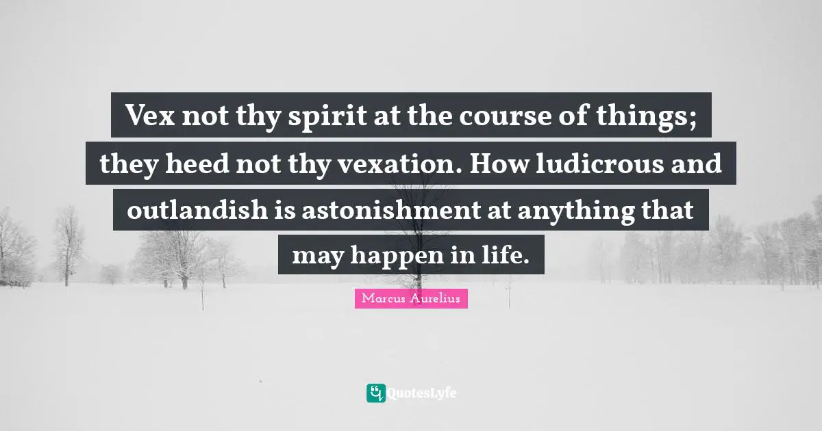 Vexation Quotes: "Vex not thy spirit at the course of things; they heed not thy vexation. How ludicrous and outlandish is astonishment at anything that may happen in life."
