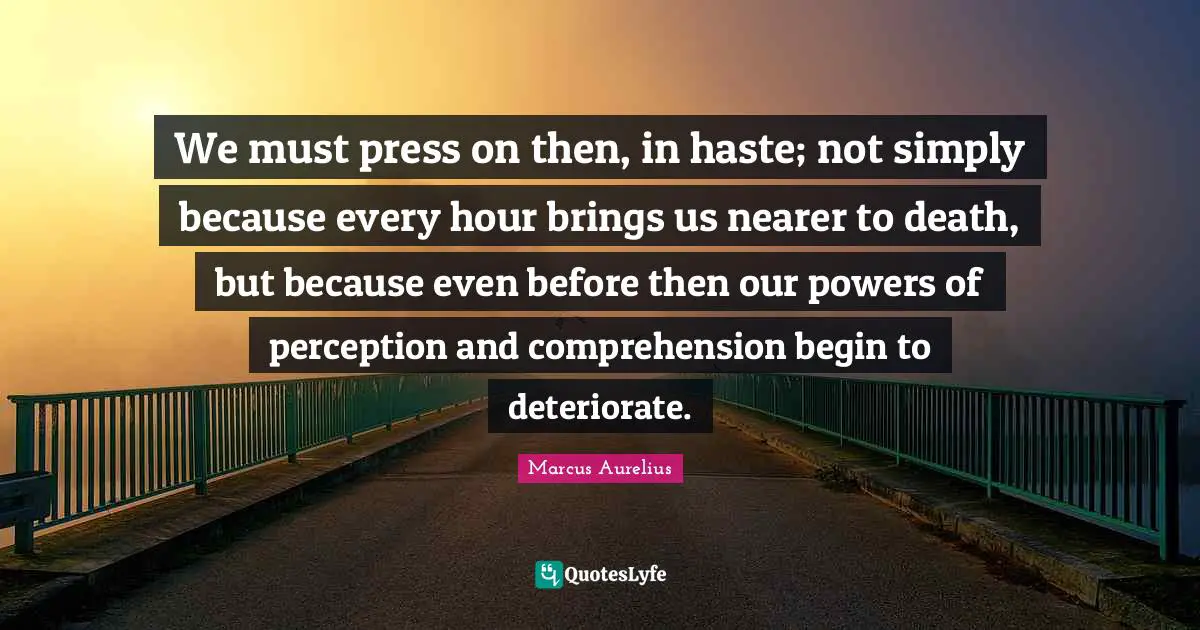 We must press on then, in haste; not simply because every hour brings us nearer to death, but because even before then our powers of perception and comprehension begin to deteriorate.