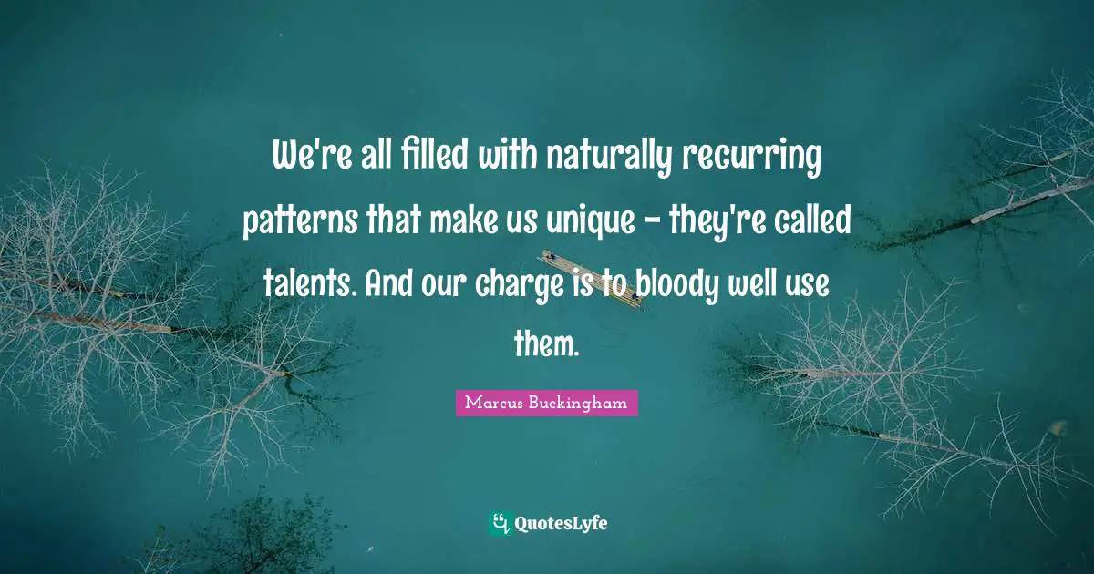We're all filled with naturally recurring patterns that make us unique - they're called talents. And our charge is to bloody well use them.
