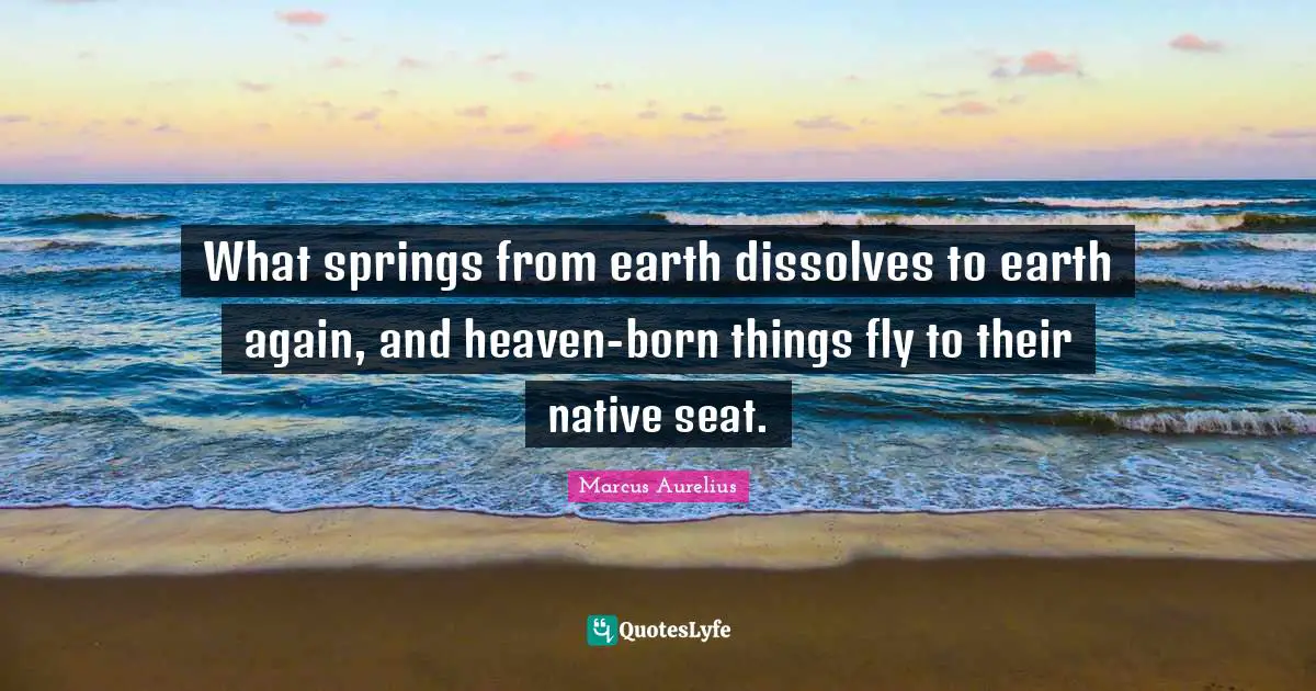 What springs from earth dissolves to earth again, and heaven-born things fly to their native seat.