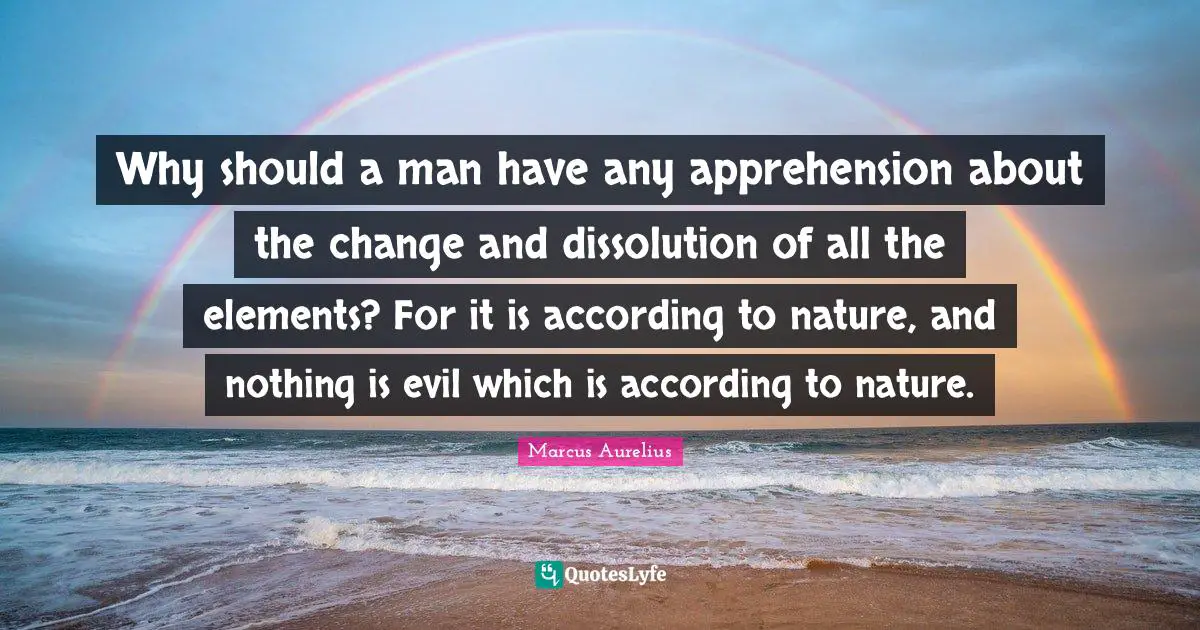 Why should a man have any apprehension about the change and dissolution of all the elements? For it is according to nature, and nothing is evil which is according to nature.