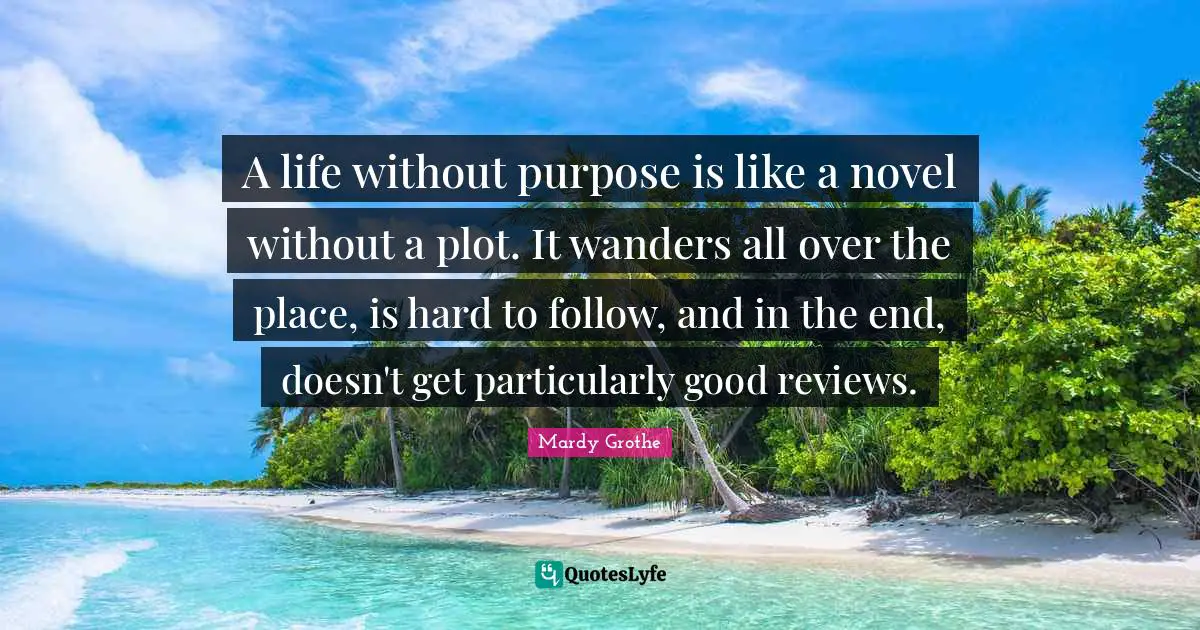 A life without purpose is like a novel without a plot. It wanders all over the place, is hard to follow, and in the end, doesn't get particularly good reviews.
