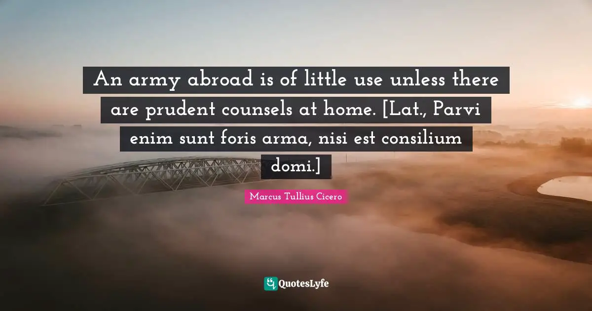 An army abroad is of little use unless there are prudent counsels at home. [Lat., Parvi enim sunt foris arma, nisi est consilium domi.]