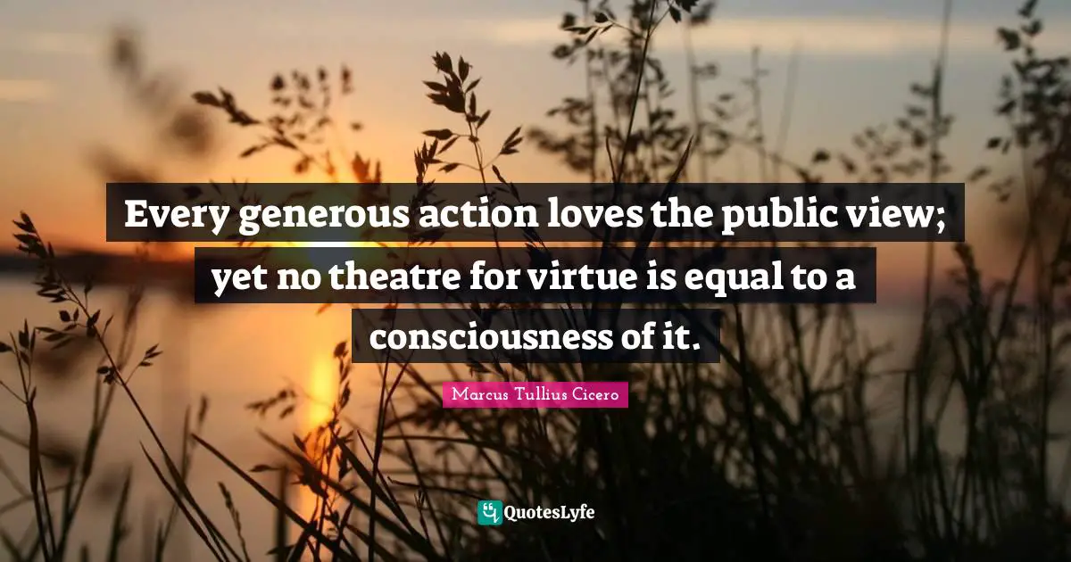 Every generous action loves the public view; yet no theatre for virtue is equal to a consciousness of it.
