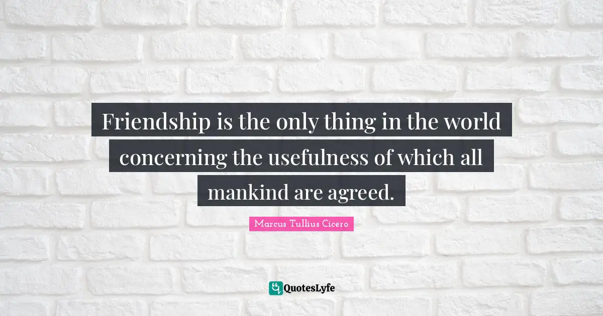 Friendship is the only thing in the world concerning the usefulness of which all mankind are agreed.