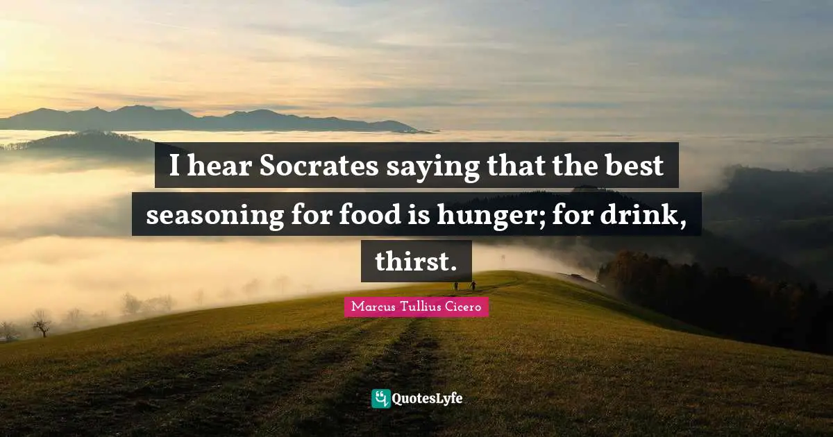 This Hunger Quotes: "I hear Socrates saying that the best seasoning for food is hunger; for drink, thirst."