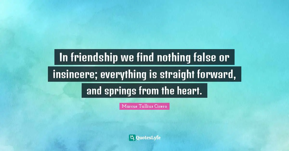 In friendship we find nothing false or insincere; everything is straight forward, and springs from the heart.