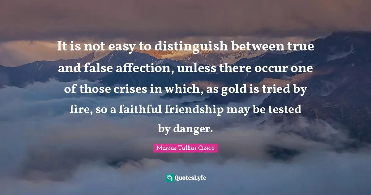 It is not easy to distinguish between true and false affection, unless there occur one of those crises in which, as gold is tried by fire, so a faithful friendship may be tested by danger.