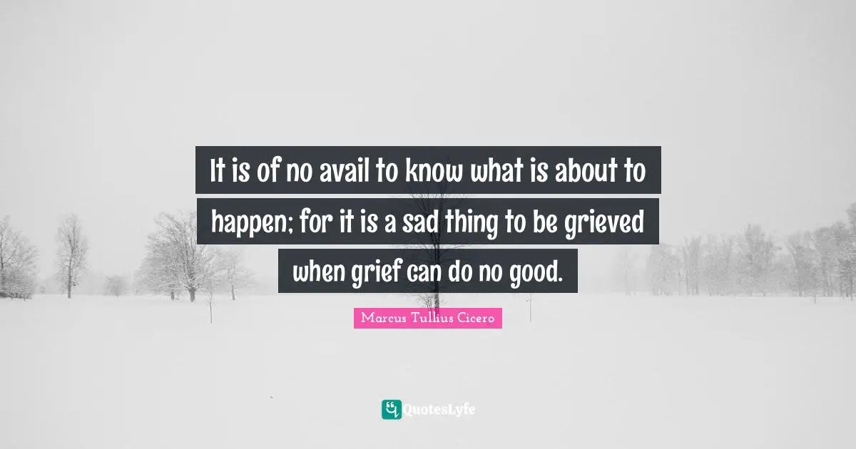 It is of no avail to know what is about to happen; for it is a sad thing to be grieved when grief can do no good.