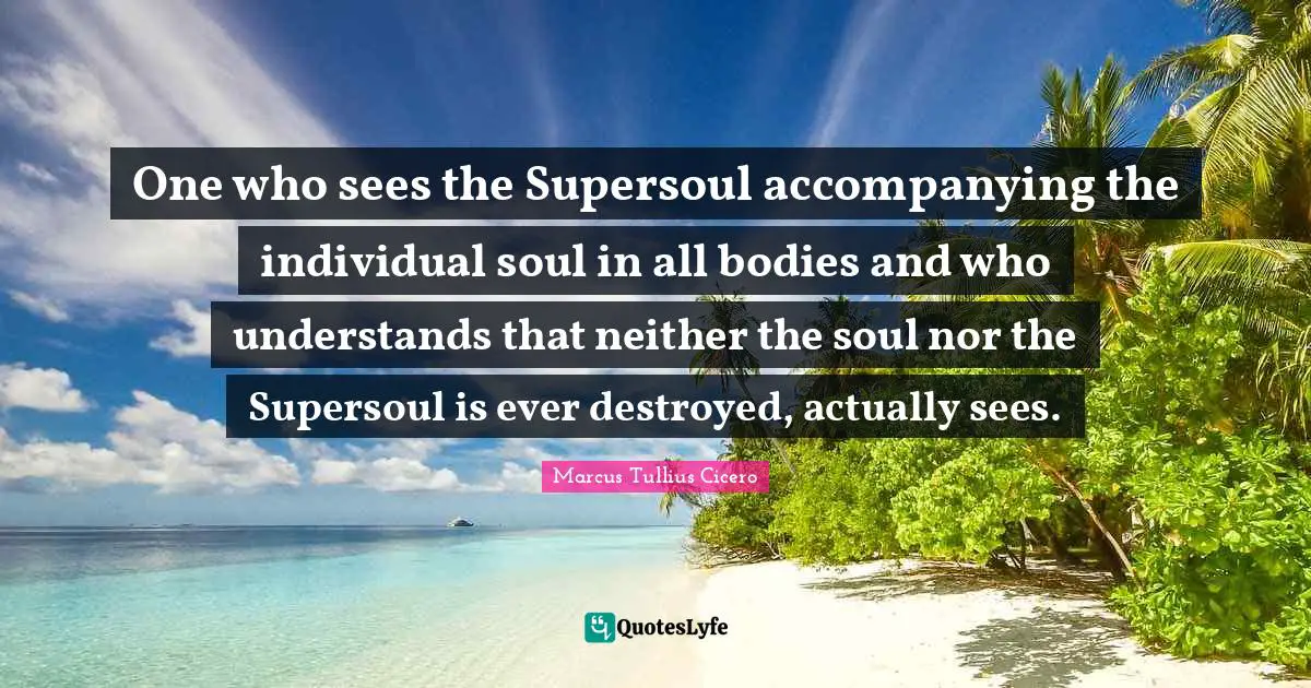 One who sees the Supersoul accompanying the individual soul in all bodies and who understands that neither the soul nor the Supersoul is ever destroyed, actually sees.