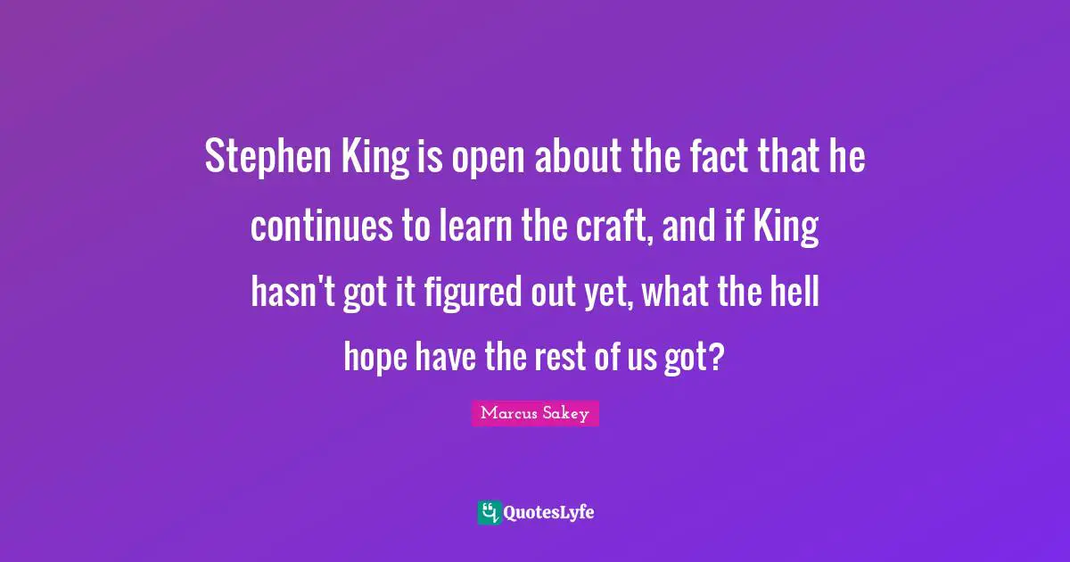 Stephen King is open about the fact that he continues to learn the craft, and if King hasn't got it figured out yet, what the hell hope have the rest of us got?