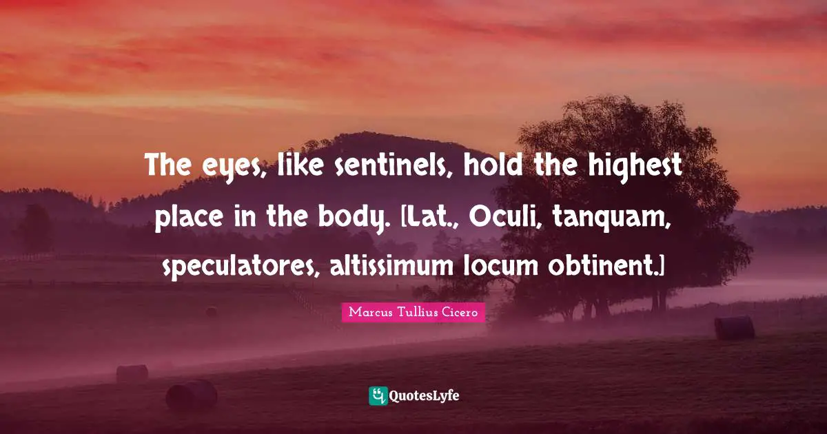 The eyes, like sentinels, hold the highest place in the body. [Lat., Oculi, tanquam, speculatores, altissimum locum obtinent.]