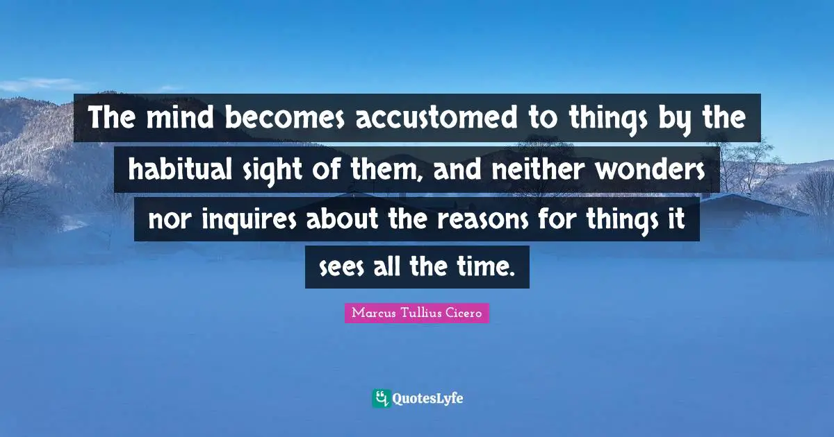 The mind becomes accustomed to things by the habitual sight of them, and neither wonders nor inquires about the reasons for things it sees all the time.