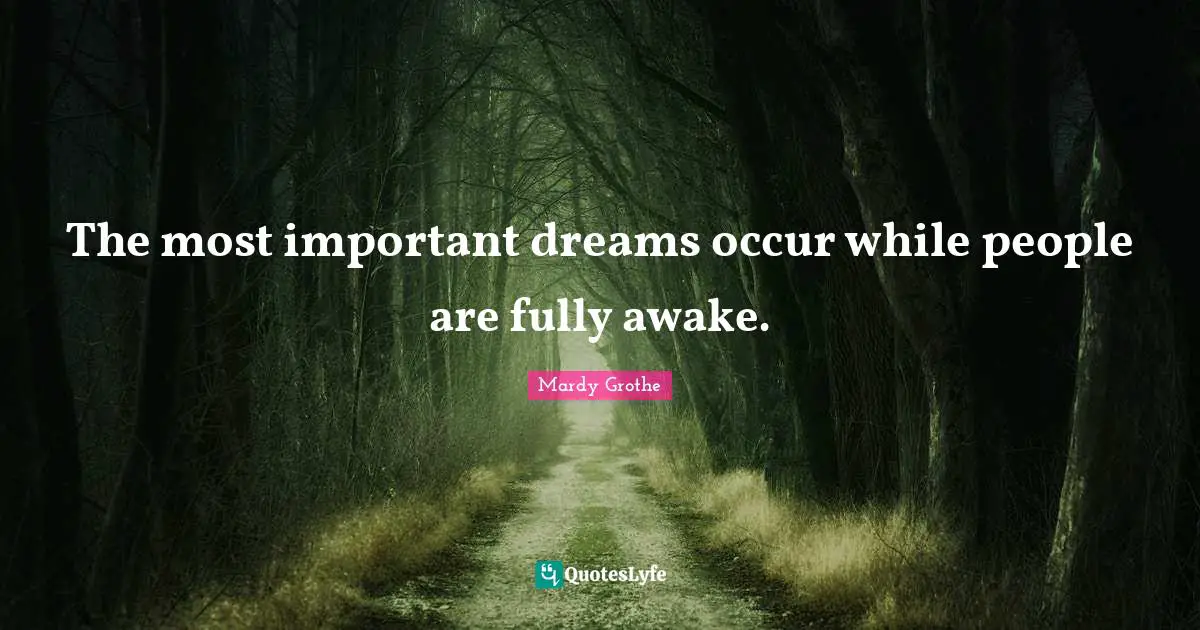 Mardy Grothe Quotes: "The most important dreams occur while people are fully awake."