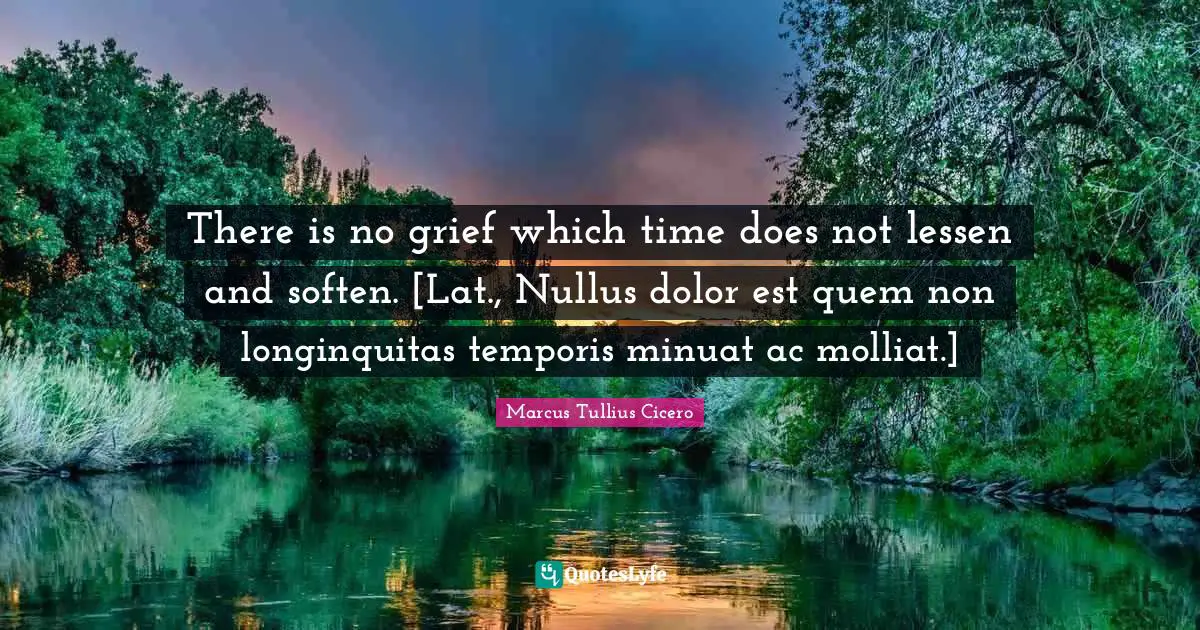 There is no grief which time does not lessen and soften. [Lat., Nullus dolor est quem non longinquitas temporis minuat ac molliat.]