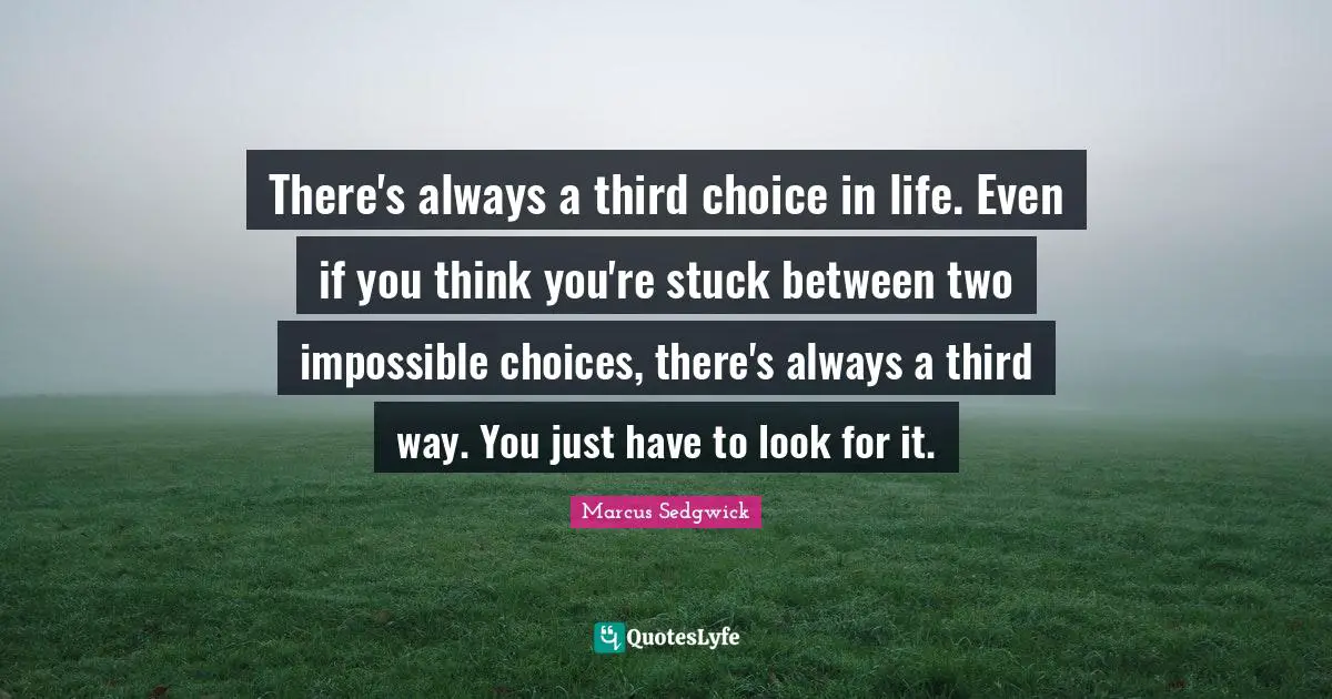 There's always a third choice in life. Even if you think you're stuck between two impossible choices, there's always a third way. You just have to look for it.