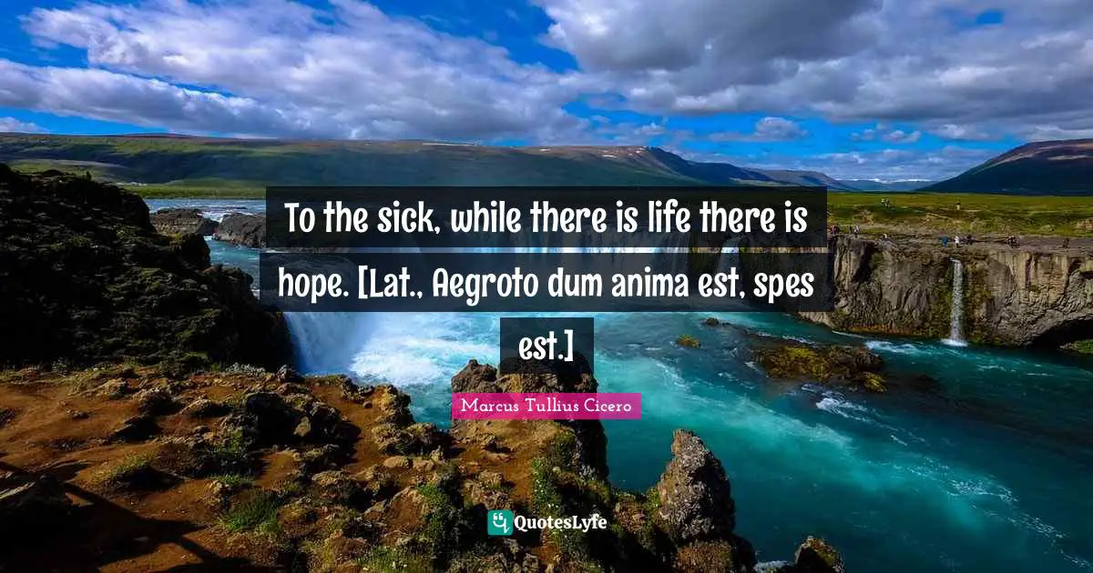 There Is Hope Quotes: "To the sick, while there is life there is hope. [Lat., Aegroto dum anima est, spes est.]"