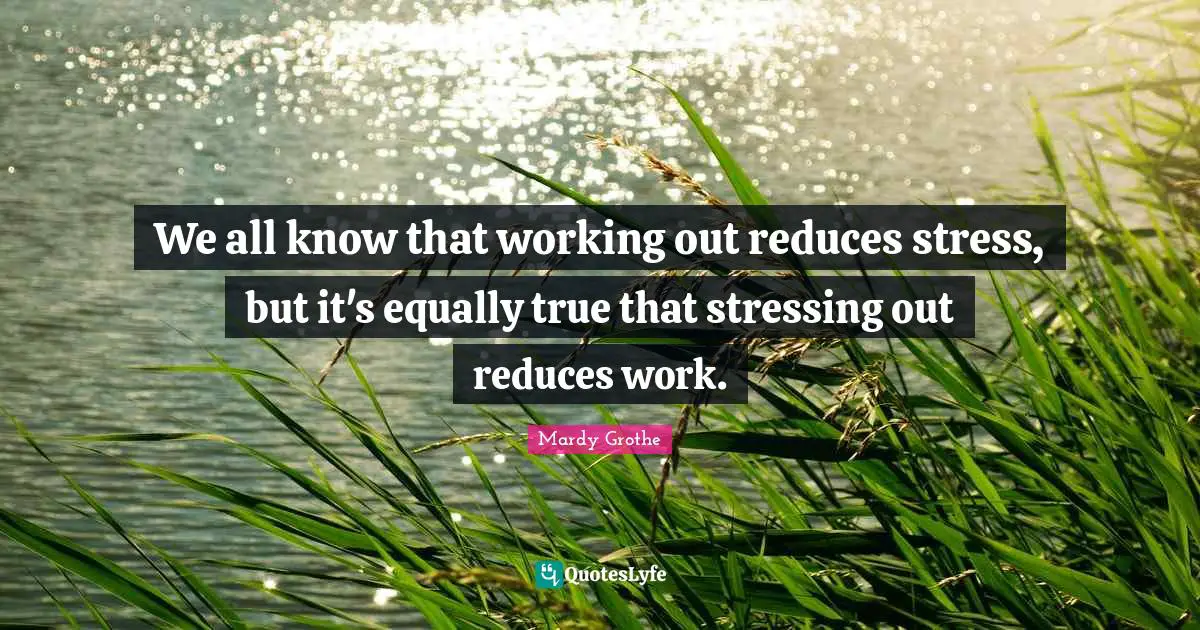 Mardy Grothe Quotes: "We all know that working out reduces stress, but it's equally true that stressing out reduces work."