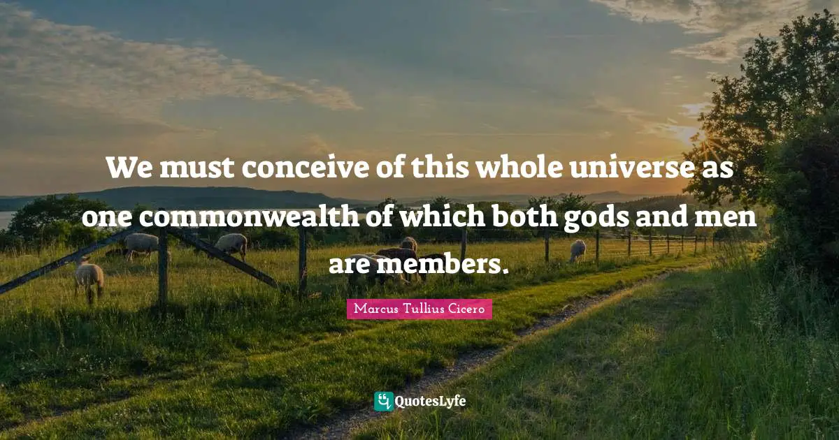 We must conceive of this whole universe as one commonwealth of which both gods and men are members.