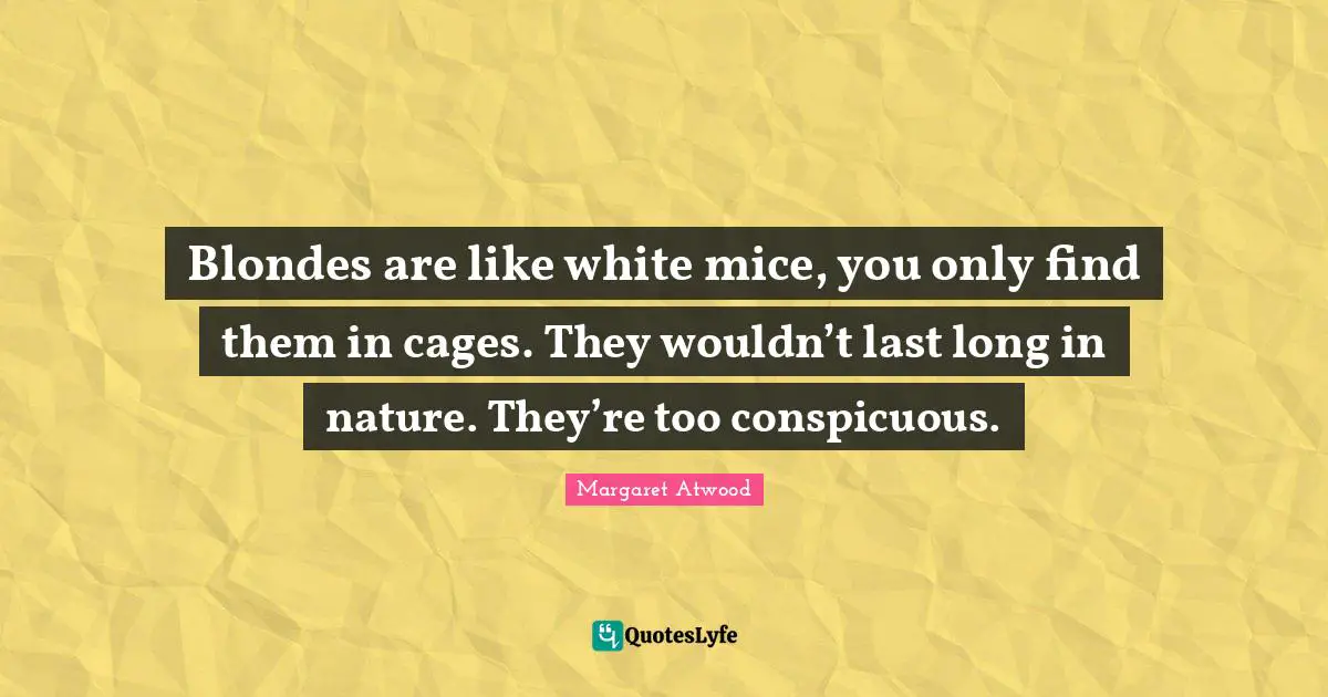 Blondes are like white mice, you only find them in cages. They wouldn’t last long in nature. They’re too conspicuous.