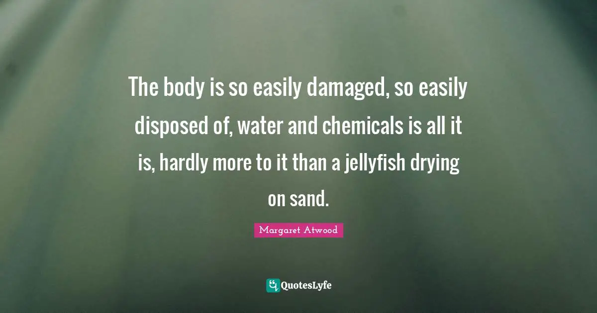 Margaret Atwood Quotes: "The body is so easily damaged, so easily disposed of, water and chemicals is all it is, hardly more to it than a jellyfish drying on sand."