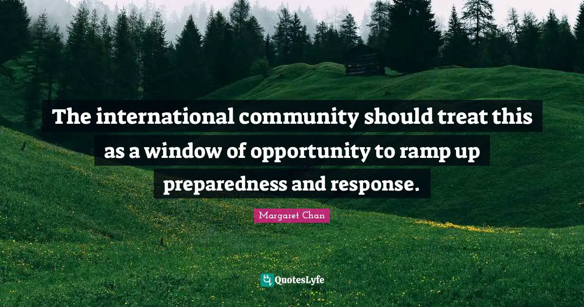 Window Of Opportunity Quotes: "The international community should treat this as a window of opportunity to ramp up preparedness and response."