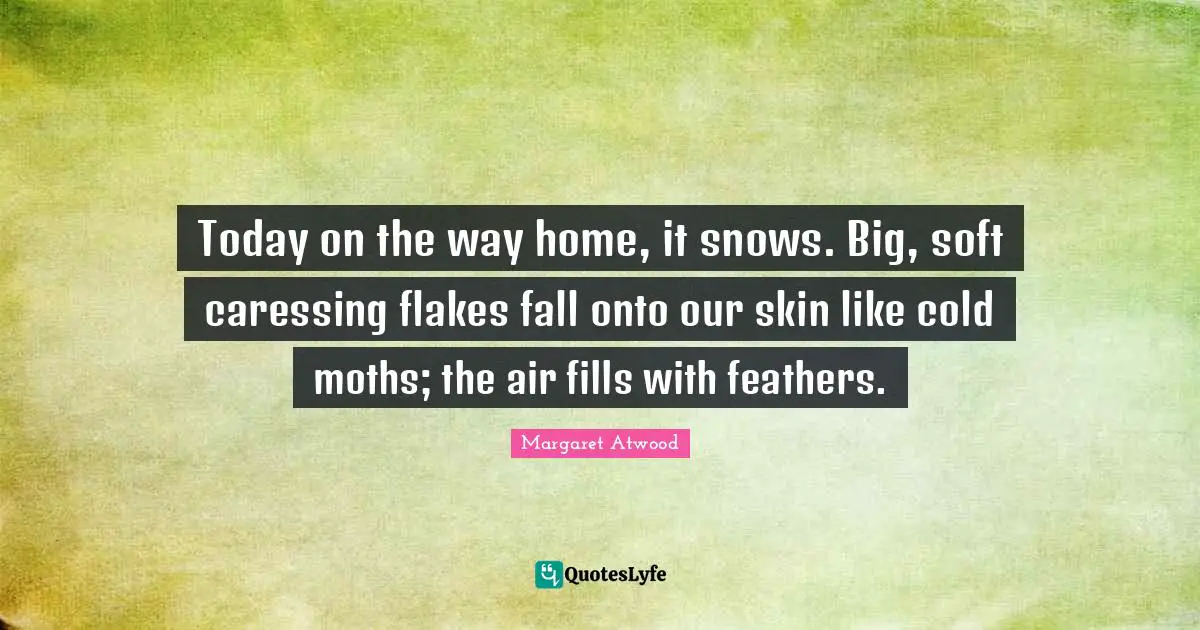 Flakes Quotes: "Today on the way home, it snows. Big, soft caressing flakes fall onto our skin like cold moths; the air fills with feathers."