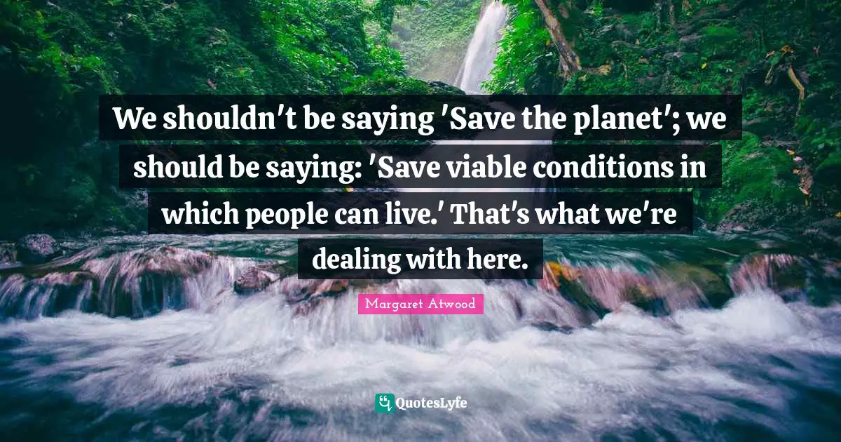 We shouldn't be saying 'Save the planet'; we should be saying: 'Save viable conditions in which people can live.' That's what we're dealing with here.